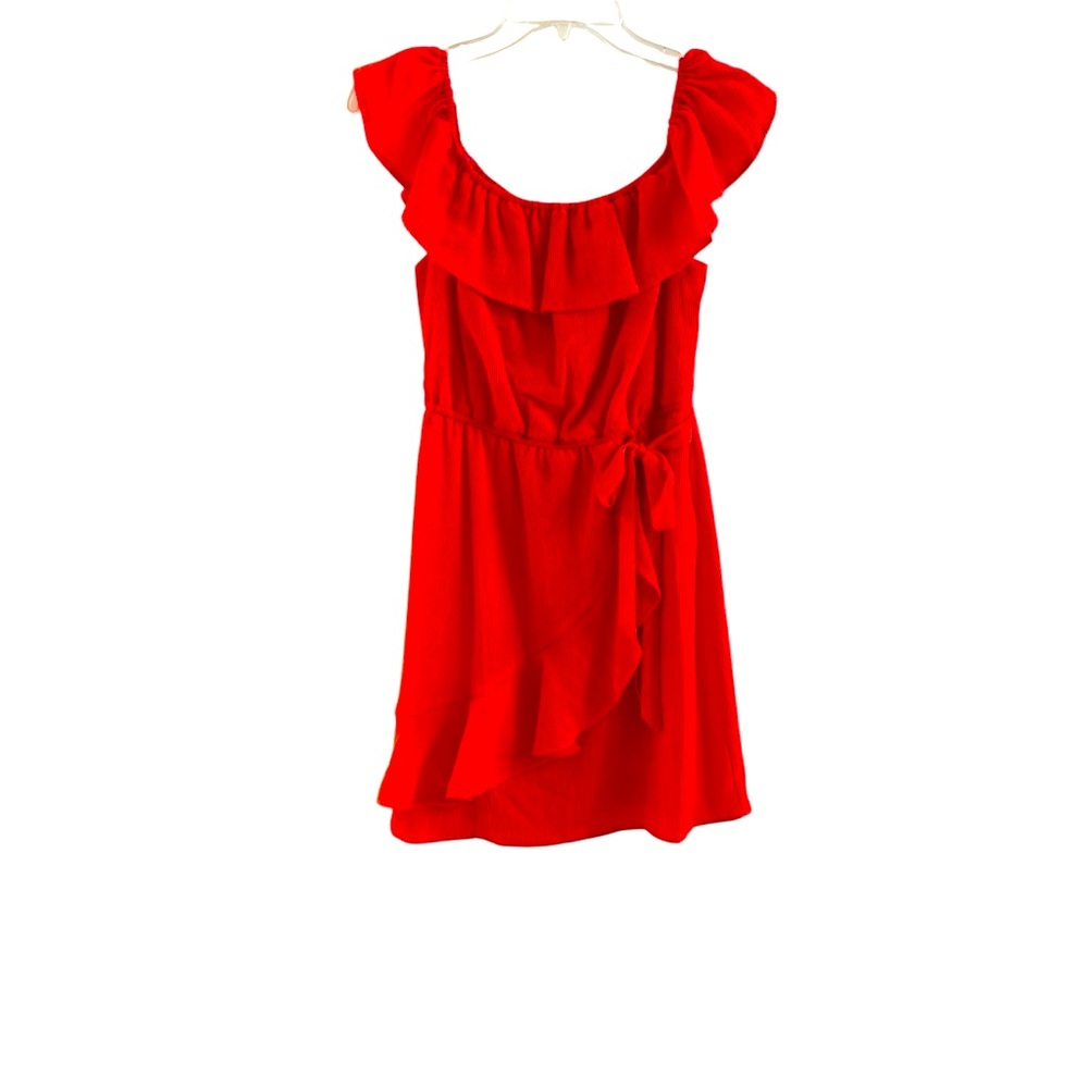 City Studio orangey/red Ruffled Wrap Sundress EUC Jrs Medium